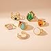 Chunky Gemstone Rings for Women Gold Silver Chunky Rings Set Adjustable Thick Statement Ring Trendy Fashion Silver Jewelry