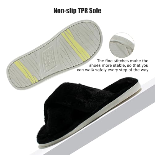 Fuzzy House Slippers for Women Furry Memory Foam Women's Cross Band Slippers Cozy Fluffy Open Toe Slippers Soft Plush Shoes for Indoor Outdoor4