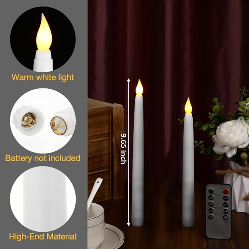 Image of Tuanse 24 Pack Flameless Flicker Taper Candles Bulk with Remote and Timer, Battery Operated LED Warm White Taper Candles Light for Home Wedding Decoration Gifts (White,10 Inch)