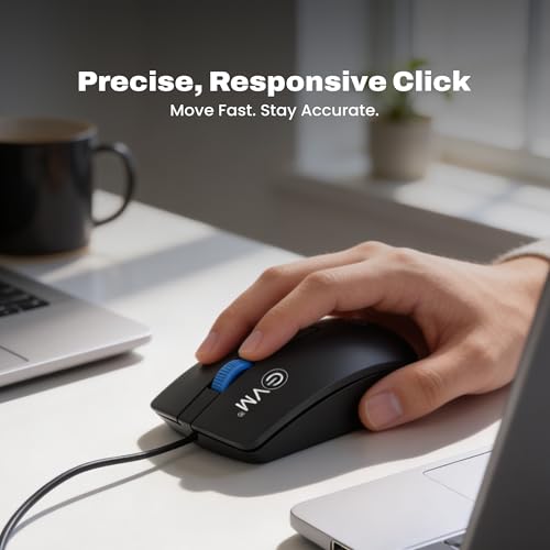 Image of EVM Wired Optical Mouse | USB Plug & Play | 1000 DPI Precision | Ergonomic Comfort Design | Durable Build | 1 Year Warranty Wired Mouse (Black., Wired)