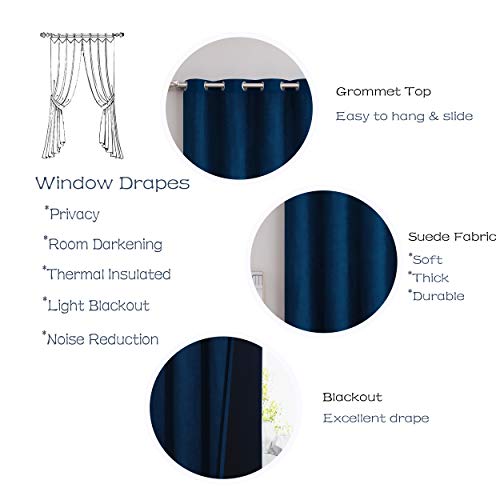 Faux Suede Solid Window Curtain Panels 84 Inches Long with Grommet Top Window Treatment Set Room Darkening Drapes for Bedroom/Living Room, Navy Blue, 55×84 Inch, Pairs to GO