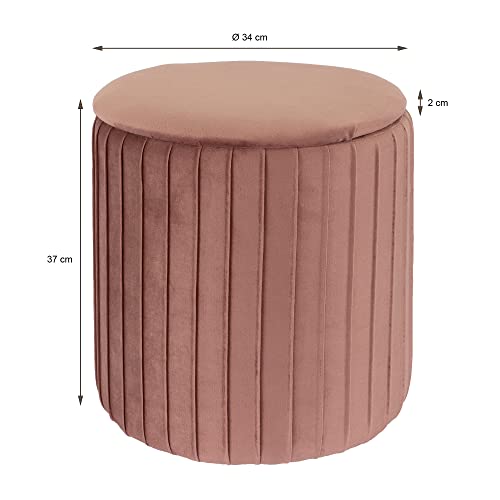 ECD Germany Zitkruk met opbergruimte, Ø 34x39 cm, Roze, gemaakt van fluwelen stof, Voetenbankje met afneembaar deksel… - Image 6