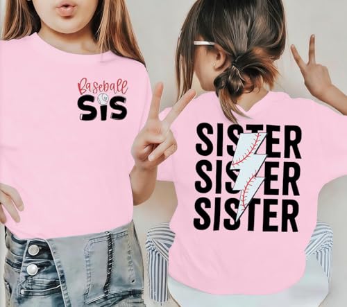 Image of FRYAID Toddler Baseball Sister Shirt Baby Girl Baseball Outfit Big Sister Shirt Birthday Girl T-Shirt Summer Cotton Tee Top