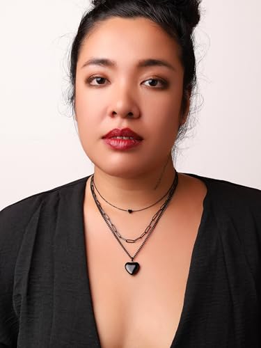 Sacina Goth Layered Black Heart Pendant Necklace, Gothic Grunge Punk Emo, Female, Stainless Steel, Pendant Necklace3