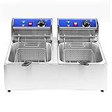 XuanYue 5000W Stainless Steel Dual Tank Cylinder Electric Deep Fryers, for Turkey French Fries Home Kitchen Restaurant, Total Capacity 12L Silver (US Plug)