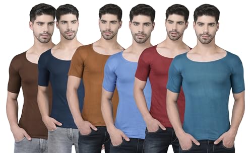 Image of Dollar Lehar Men Combed Cotton Round Neck with Sleeve Vest -Colour May Vary