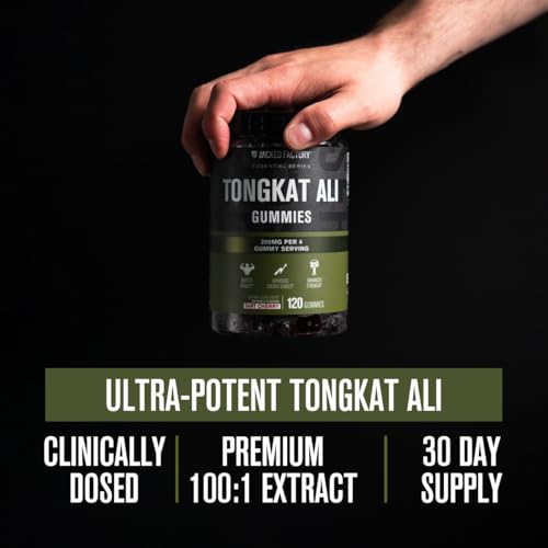 Image of Jacked Factory Tongkat Ali Gummies - 100:1 Tongkat-Ali (Eurycoma Longifolia) Extract for Enhanced Vitality, Improved Energy Levels, Increased Strength, & Lean Muscle Growth - 120 Count, Tart Cherry