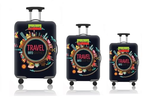 Image of Trolley Printed Cover Luggage Bag Polyester | Trolley Bags | Suitcase | Travel | Protector | Printed | Washable| Anti-Scratch (Black(NEW), 20+24+28 (Combo of 3))