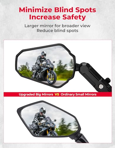Kemimoto KMF0802-02803-BKKM Motorcycle Side Mirrors M8 M10 Bolt Handlebar Mount Adjustment Universal Adventure Rearview Mirrors Convex Foldable 360 Degrees Compatible With Atv Scooter Dirt Bike thumb #5