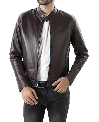 Image of Jild Classical Single Piece Lambskin Leather Jacket Men - Everyday Wear Snap Tab Collar Men's Motorcycle Leather Jacket