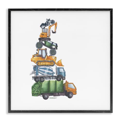 'Balancing Trucks Construction Vehicles'| Framed Giclee Art