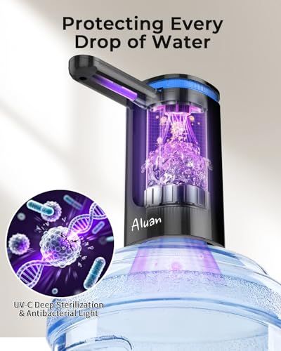 Image of Aluan Water Dispenser Pump for 20 Litre Bottle, Automatic Water Pump with Led Digital Display, Foldable Two-Tube Water Outlet Water Dispenser Hot and Cold Smart Touch with Rechargeable 1200mAh Battery