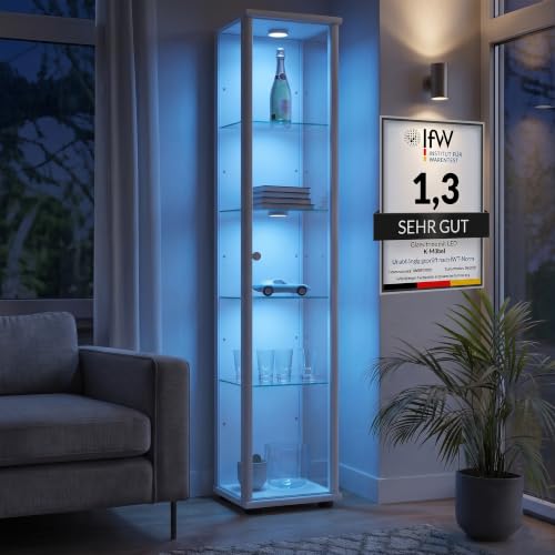 K-Möbel Glasvitrine Stehend (176x37x33cm) - Made in Germany - Vitrinenschrank...