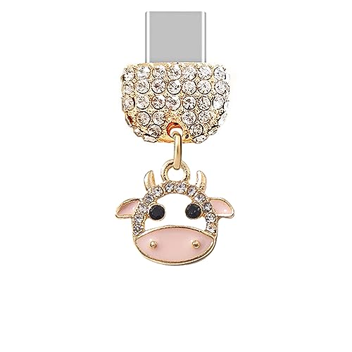 Elise & Fonda Tp217 Type-C Usb Charging Port Crystal Anti Dust Plug Tiny Cow Pendant Cell Phone Charm For Samsung Galaxy/Huawei/Oneplus/Xiaomi/Oppo Android Phones  cover