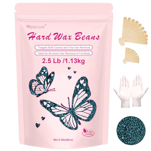 Hair Removal Hard Wax Beads for Sensitive Skin - 2.5lb/40oz Bulk Waxing Beans with 20 Sticks for Brazilian, Bikini, Underarms, Face, Body (Dark Green)