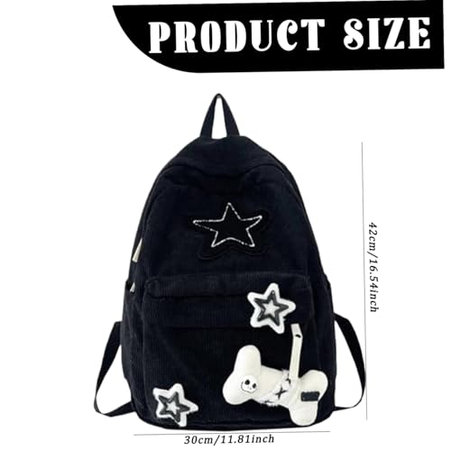 Mochila de pana con estrellas de gran capacidad y correa ajustable 3