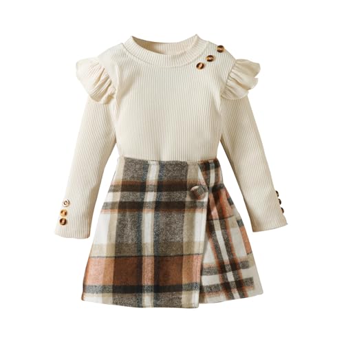 Miipat Baby Girl Clothes Set 2Pcs Long Sleeve Top with Plaid Skirt Set Toddler Fall Winter Clothing Dresses