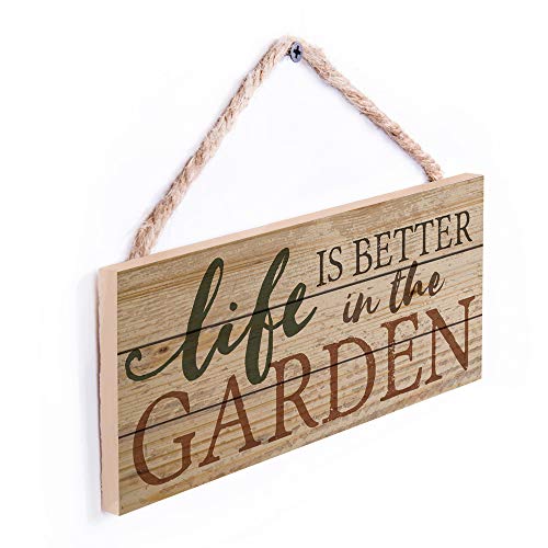 Life Better in the Garden Natural 10 x 4.5 Wood Wall Hanging Plaque Sign