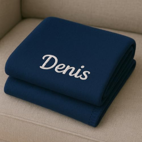 Pet-Jos Personalisierte Kuscheldecke Bestickt mit Namen oder Wunschtext Bestickt, Decke 200 cm x 150 cm, Wohndecke mit Stickerei, weiche und kuschelige Sofadecke (Blau)