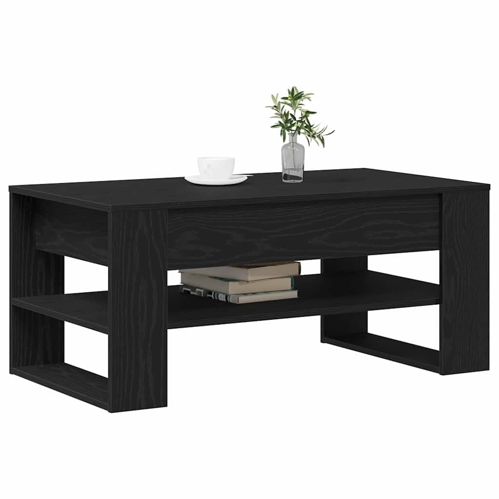 Mesa de centro de roble negro 102 x 55 x 45 cm moderna mesa de salón con estante y espacio de almacenamiento