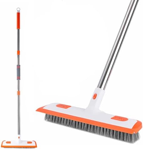 Floor Scrub Brush with Long Handle,2 in 1 Adjustable Retractable Bathroom Cleaning Broom,Suitable for Cleaning Bathrooms Bathtubs Kitchen Tiles Living Rooms Swimming Pools Corridors Deck Outdoor Broom
