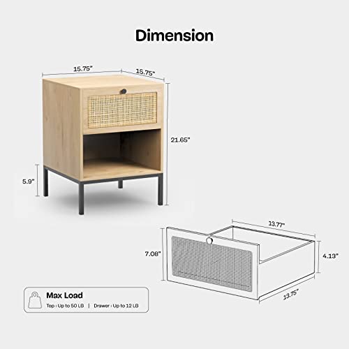 Rattan Nightstand Set Of 2, End Table, Bedside Table, Rattan Side Table With Handmade Natural Rattan Decorative Door, Accent Table, Modern Nightstand For Bedroom, Living Room #TOP2