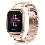 FINTIE Correa Compatible con Garmin Vivoactive 3/Vívomove HR/Vivoactive 3 Music/Forerunner 645 Music - 20mm Pulsera de Repuesto de Metal de Acero Inoxidable, Oro Rosa