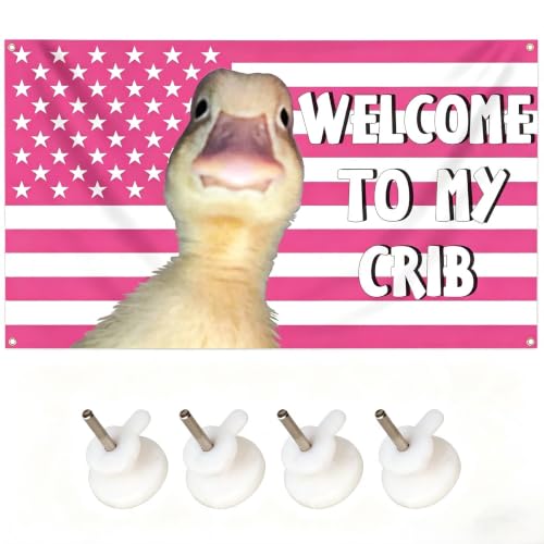 Welcome to My Crib Duck Flag,Pink American Flag Duck Tapestry,3x5ft