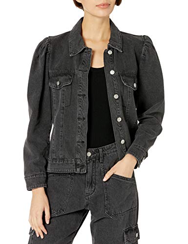 KENDALL + KYLIE Women's Puff Sleeve Denim Jacket - Amazon Exclusive, Black Acid Wash, X-Large