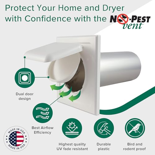 Image of NO-PEST VENT Dual Door Dryer Vent Cover 4 Inch Outdoor, Made in USA, Highest UV-Resistant Plastic, No Lint-Collecting Screen (Tan, 4 inch Metal Vent With Duct Tube)