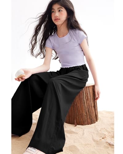 Image of Rolanko Girls Wide Leg Pants Flowy Palazzo Pants for Girls Kids Linen Trousers Loose Fit Casual Beach Travel 6-15Y
