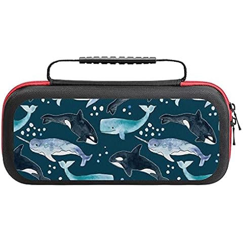 Whales Orcas Narwhals On Navy Portable Carrying Case Storage Bag For Nintendo Switch Lite & Accessories Travel Printed Cover