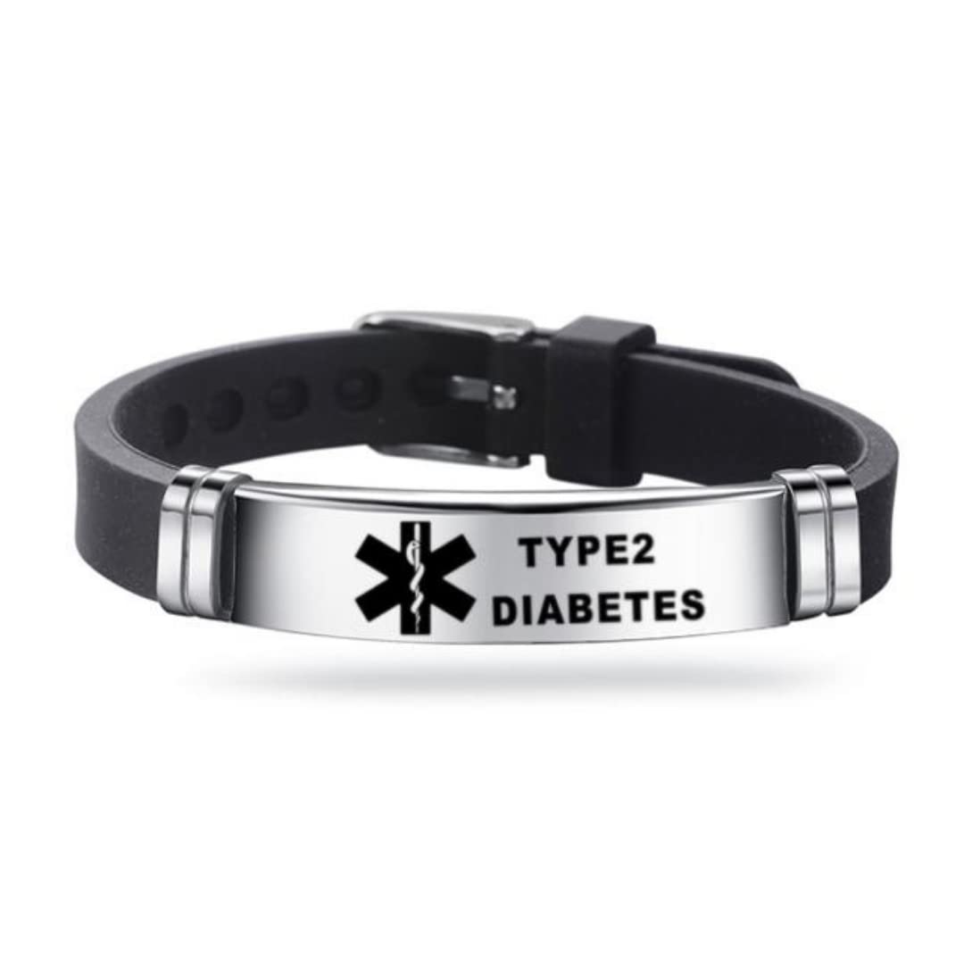 Medical ID Me - Medical Alert Silicone Bracelets Emergency Medical Awareness Epilepsy Diabetes COPD Blood Thinner Men Women Stainless Steel Adjustable