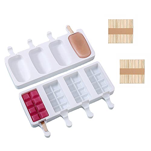 Stampi per ghiaccioli in Silicone-2 Set Stampi per Gelato con 100 Bastoncini di legno, Formine Ghiaccioli riutilizzabile, Stampi Gelato per Stecco al Cioccolato, Ghiaccioli, Gelati, Sorbetti, Budino