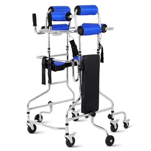 Andador plegable para personas mayores con asiento y frenos, diseño ligero de 8 ruedas para estabilidad, ayuda de rehabilitación multifuncional para hemiplejia, función de seguridad antiinclinación