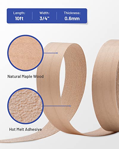 Image of Birch Edge Banding, 3 /4 inch x 10ft Pre-Glued Birch Wood Veneer Edge Banding, Flexible Veneer Edging with Strong Hot Melt Adhesive, Iron-on Wood Veneer Tape for Furniture Restoration