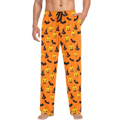 Men's Halloween Pumpkin Pajama Pants with Pockets - Straight Fit Cotton Sleep Bottoms for Lounge & Nightwear#431