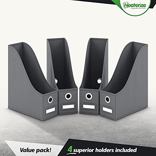 image for NEATERIZE Magazine Holder 4 PACK - File Holder and Book Organizer Set 
