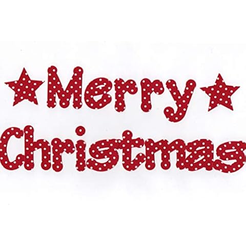 Merry Christmas Iron on Fabric Applique (No Sew) (Red/White Polka Dot) Cover