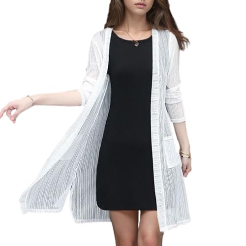 FindThy Women’s Long Sleeve Sheer Cardigan Open Front Kimono Summer Cover Up Lace Shrug