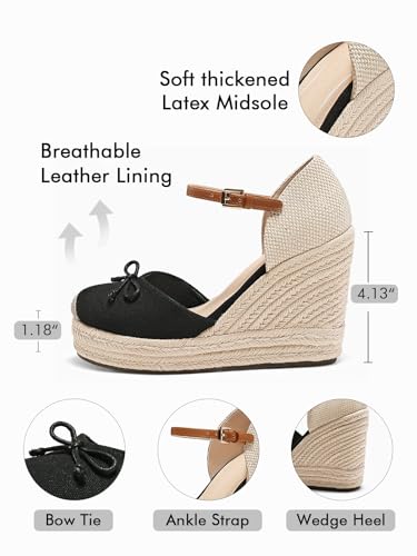 Coutgo Womens Platform Espadrilles Wedge Sandals Closed Cap Toe Bow Tie Ankle Buckle Strap Summer Dress Shoes4