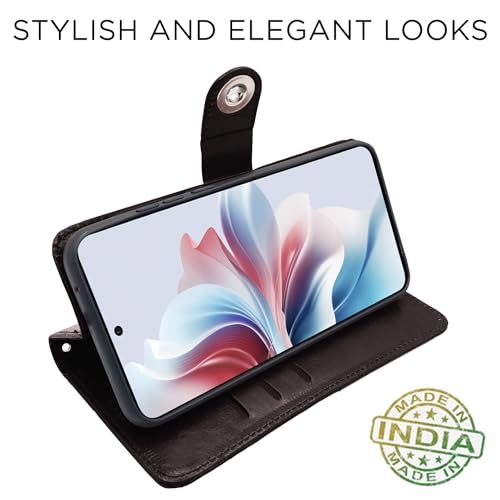 Image of Pikkme Oppo F25 Pro 5G Flip Cover Leather Finish | Inside TPU with Card Pockets | Wallet Stand and Shock Proof | Complete Protection Button Flip Case (Coffee)