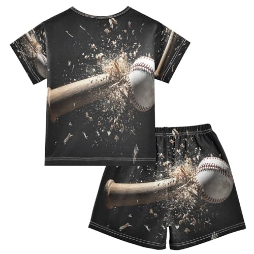 ALAZA Lovely Ball Baseball Bat Black Pajamas Set Short Sleeve Cotton Sleepwear Summer Pjs 2 Piece 5-14Y2