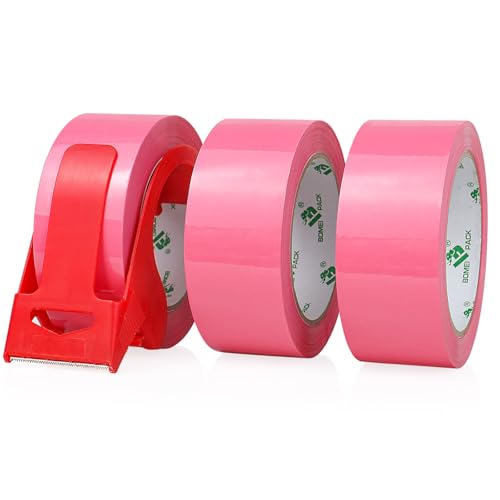 BOMEI PACK 3 Rollen Paketklebeband Klebeband 66 m x 48 mm, Rose...