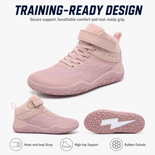 Kids Wrestling Shoes Boys Girls Wide Toe Box Zero Drop Boxing Shoes Pink - image 2