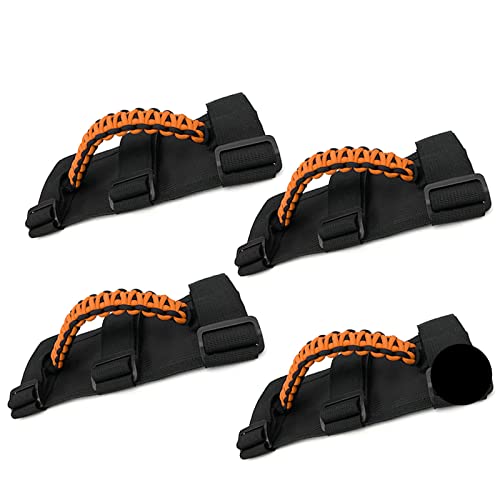 4 X Roll Bar Grab Handles, Grip Handles for Jeep Wrangler, Premium Paracord for Jeep Wrangler YJ CJ TJ JK JKU JL JLU Sports Sahara Freedom Rubicon X & Unlimited 1987-2020 Orange