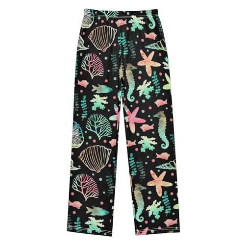 ZZXXB Galaxy Seashell Coral Boys Long Pants Soft Trousers Elastic Waist Kids Lounge Bottoms with Pockets S-XL