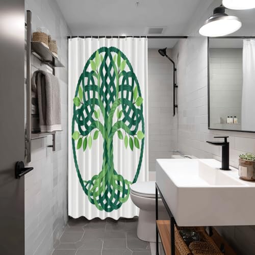 Rideau de douche imperméable vert imprimé Arbre de Vie Batmerry lavable avec œillets rustiques