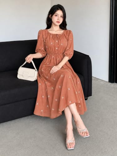Image of SMOWKLY Cotton Blend Women's Casual Dress Mid-Length Maxi Dress for Woman ||Stylish Frocks for Women ||One Piece Dress for Women || Long Midi Dress for Woman || Party & Beach Wear