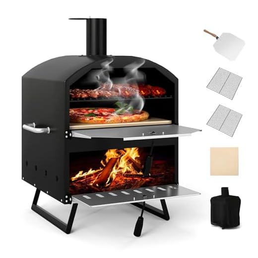 COSTWAY Horno Pizza, Horno Pizza Leña y Carbón 16 pulgadas, 2 Capas con Piedra Cuadrada, Portátil para Camping Jardín Fiesta de BBQ, 61 x 53 x 83 cm